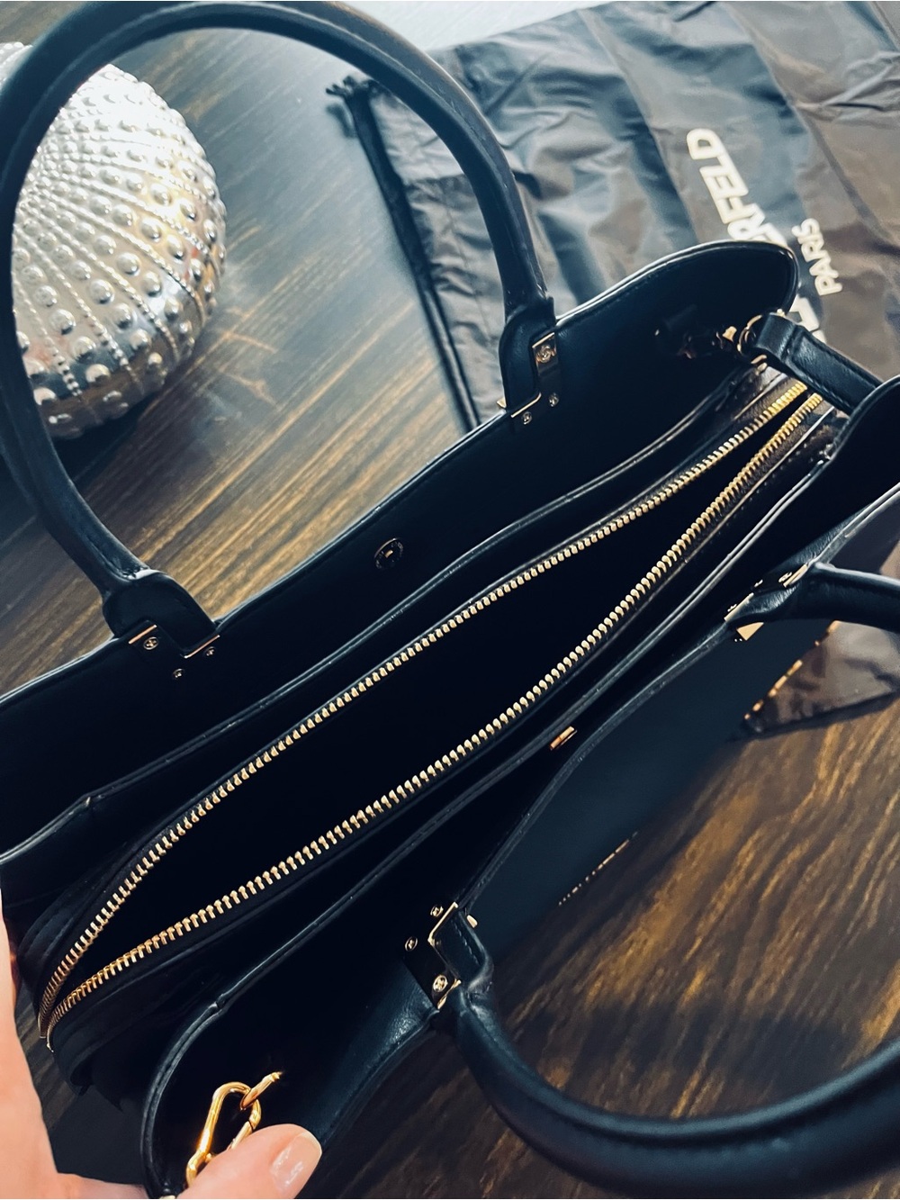 Karl Lagerfeld Black Satchel with Character Pin - Picture 6 of 6